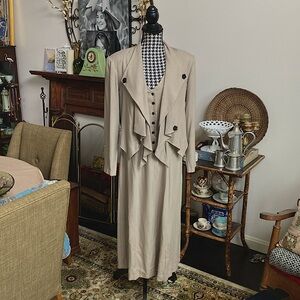 Vintage Incognito Tan maxi Dress & Blazer Set Size 12